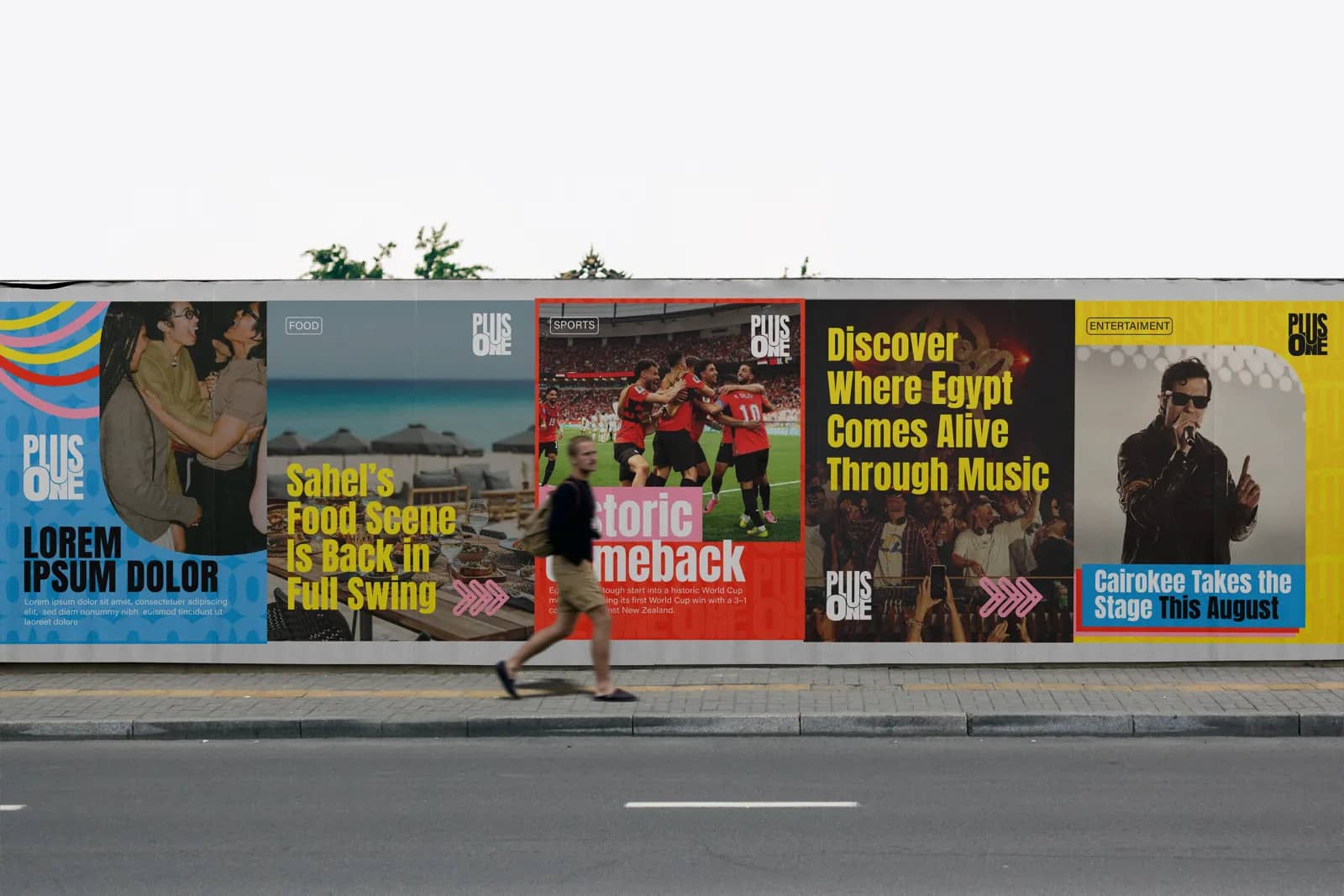 Plus One posters on a city wall
